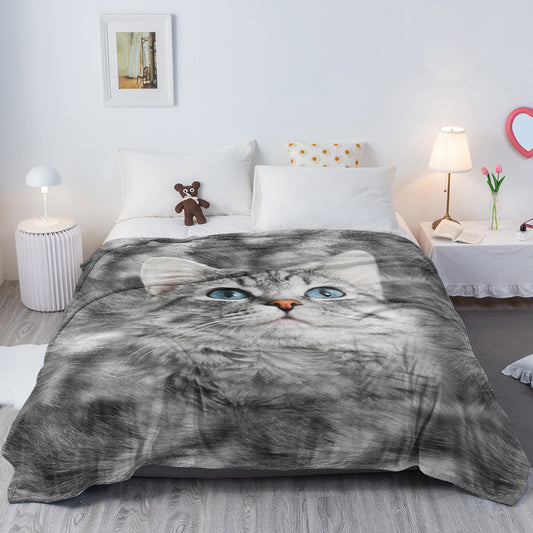 Cat Blanket for Cat Lovers – Cute Black & White Cat Print Fleece Sherpa Throw for Girls & Women, 130 × 150 cm