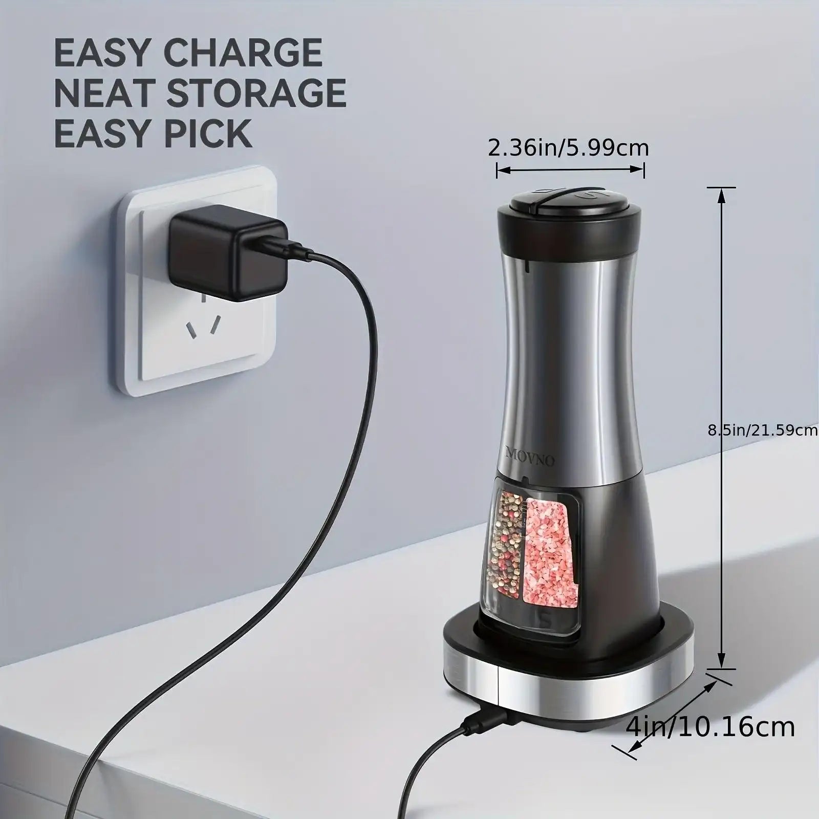 Rechargeable Electric Salt & Pepper Grinder Set with LED Light & Charging Base - PulinGO