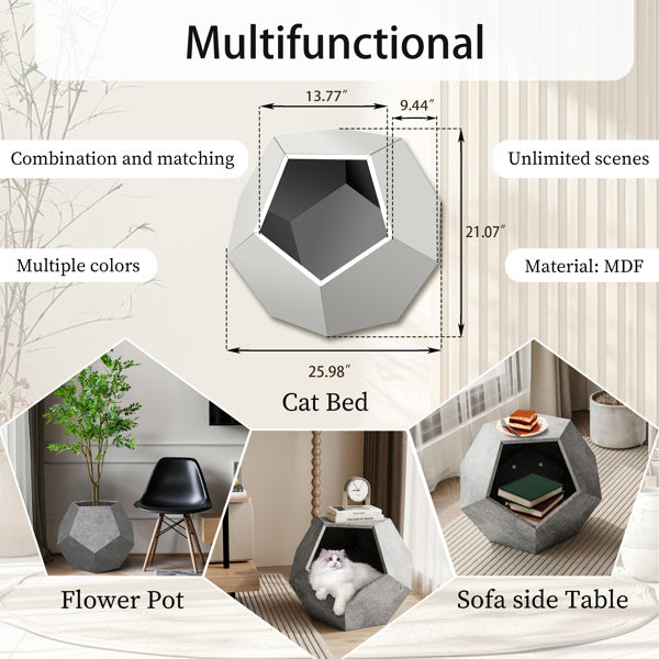 25.98" Modern Pet Furniture – Cat Rack, Side Table & Flower Pot Stand in Cement Gray Multifunctional MDF Design