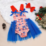 Baby’s Independence Day Flag Romper 🇺🇸 Sleeveless Triangle Bodysuit w/ Bowknot 🎀
