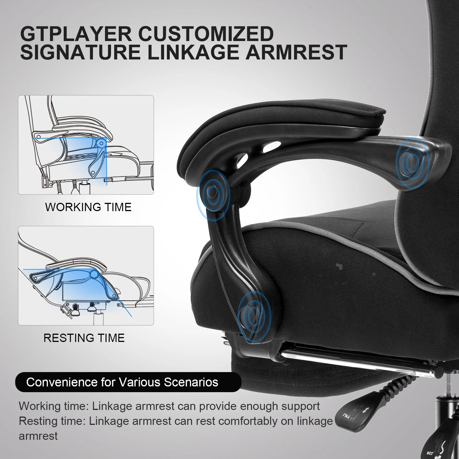 GTPLAYER Ultra-Comfortable Ergonomic Gaming Chair with Footrest, Lumbar Support & Swivel Headrest
