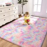 Soft Fluffy Rainbow Rug – Colorful Shaggy Carpet for Girls’ Bedroom, Nursery & Playroom Décor