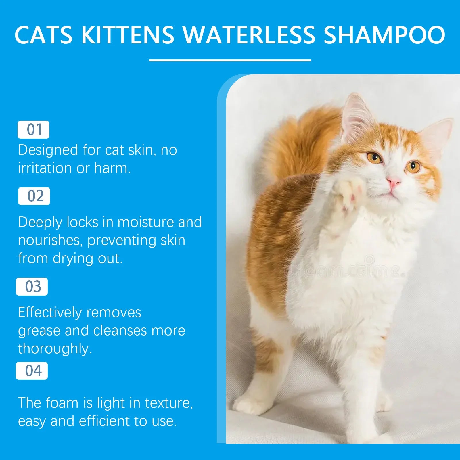 Yegbong Cat Cleaning Mousse – 60ML Waterless Pet Shampoo for Kittens & Cats, Removes Dirt & Oil, Moisturizes & Smooths Fur
