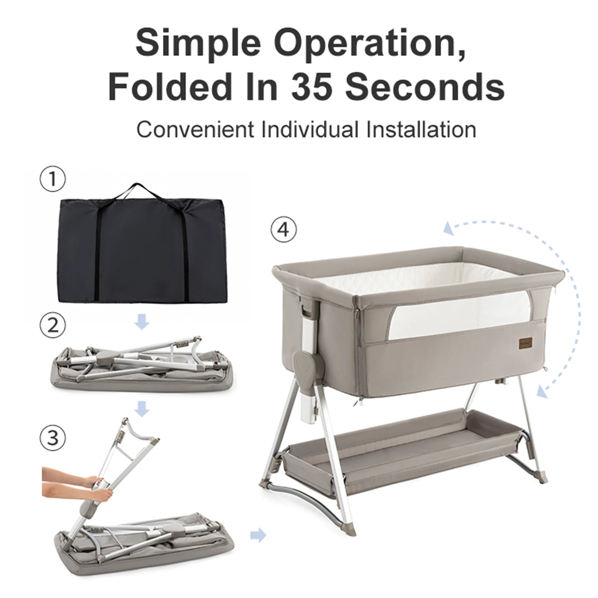 Baby Storch Rocking Bedside Sleeper & Portable Fold‑Crib – Pink