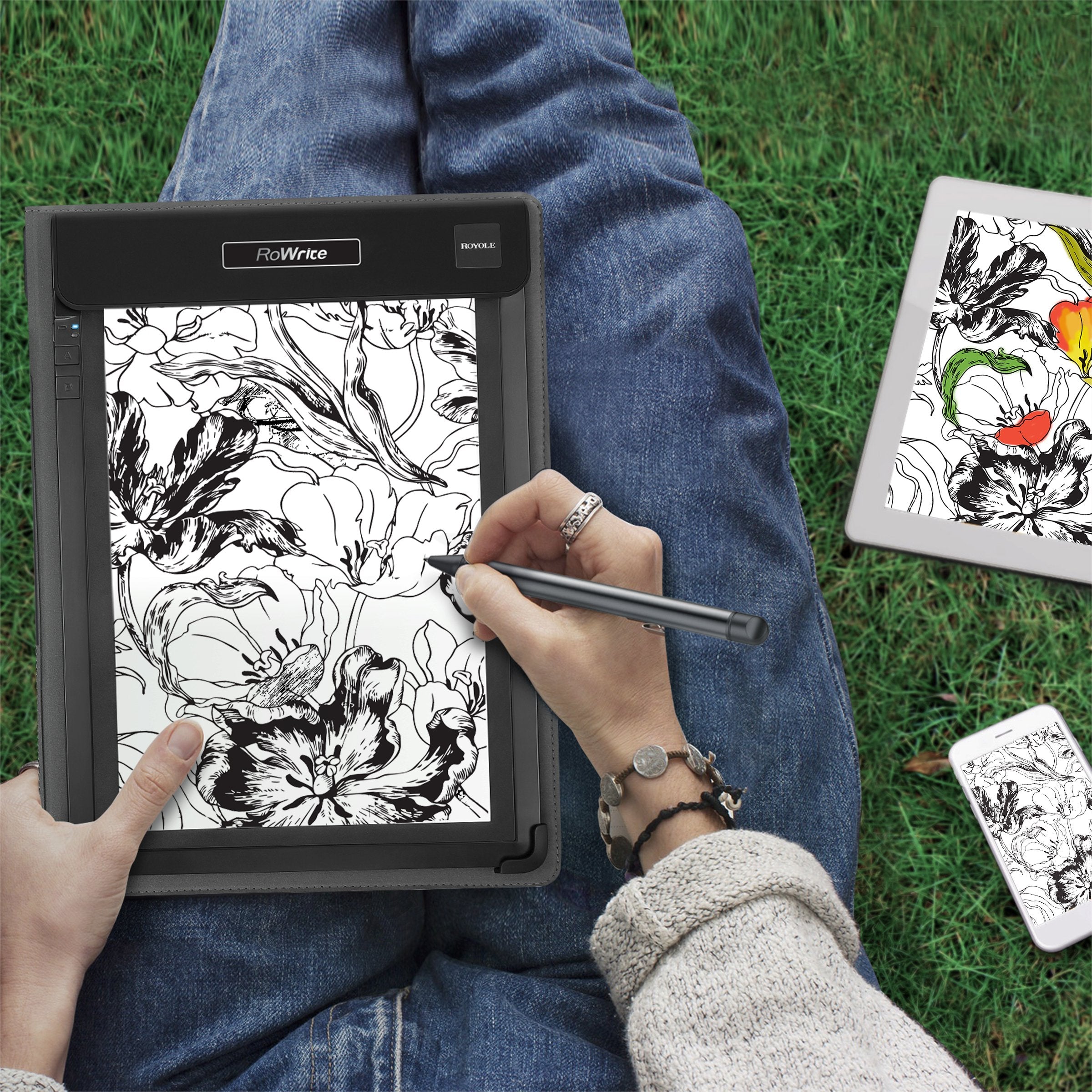 RoWrite Smart Writing Pad with Pressure-Sensitive Pen – Real Ink Digital Capture Notebook (Black, A5)