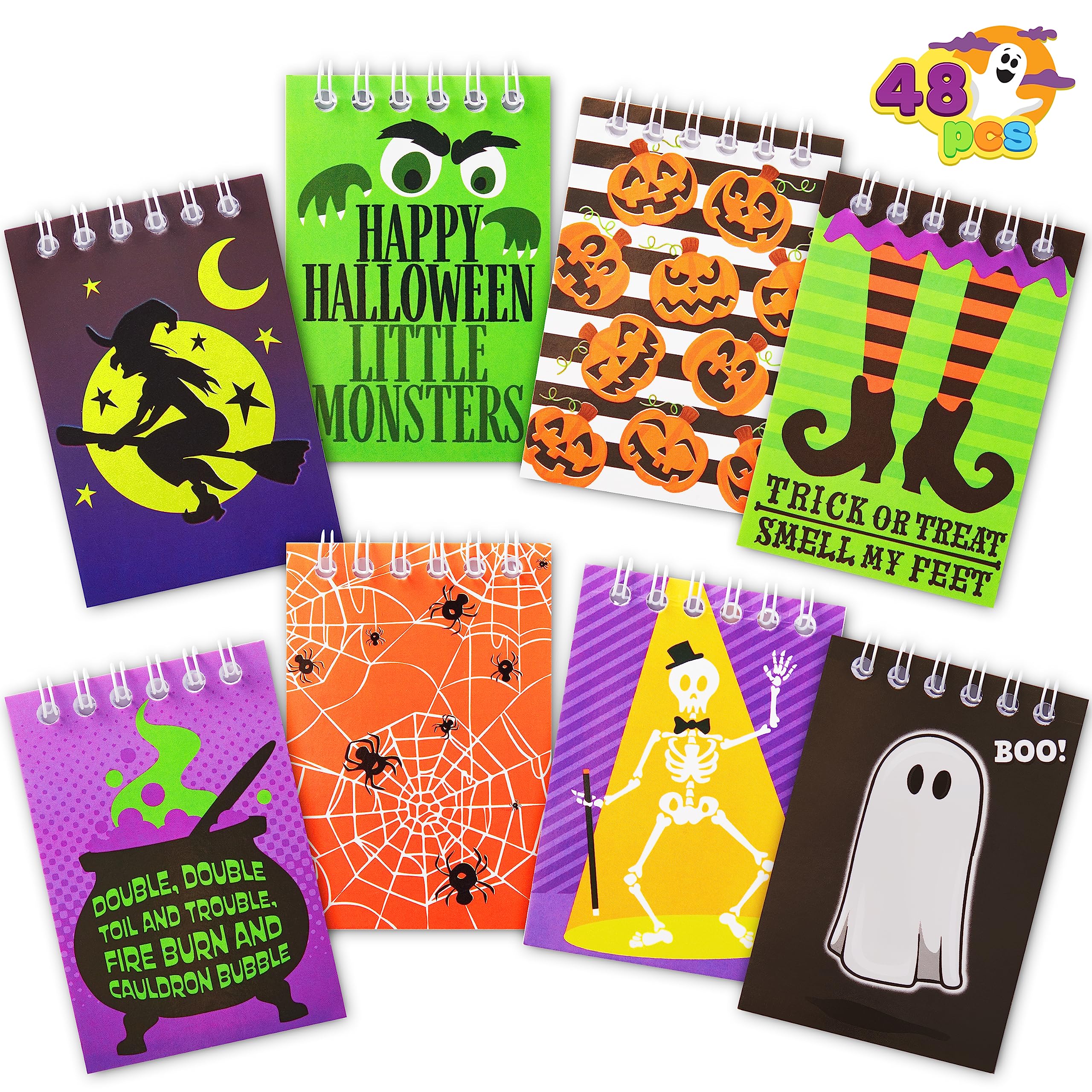JOYIN 48 PCS Halloween Spooky Notepad Set in 8 Designs, Halloween Note Pads for Kids Trick or Treating, Stationery Prizes and Treats, Goodies Bags Fillers, School Classroom Party Favors Supplies Gifts