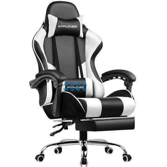 GTPLAYER Gaming Chair with Footrest – Ergonomic Office & Gaming Chair with Lumbar Support, Adjustable Height, Headrest & 360° Swivel