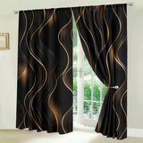 2-Panel Modern Art Curtains – 3D Black & Gold Streamline Pattern Drapes for Living Room, Bedroom & Balcony