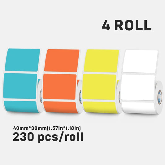 Set of 4 Colorful Thermal Label Paper Rolls – Waterproof, Self-Adhesive Stickers for Portable Printers