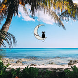 Black Cat on White Moon Stained Glass Suncatcher – Handmade Window Ornament for Halloween & Home Décor