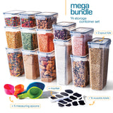 Airtight Pantry Storage Containers Set – 14 Piece Stackable Canisters with Pour Spout Lids, Labels & Scoop