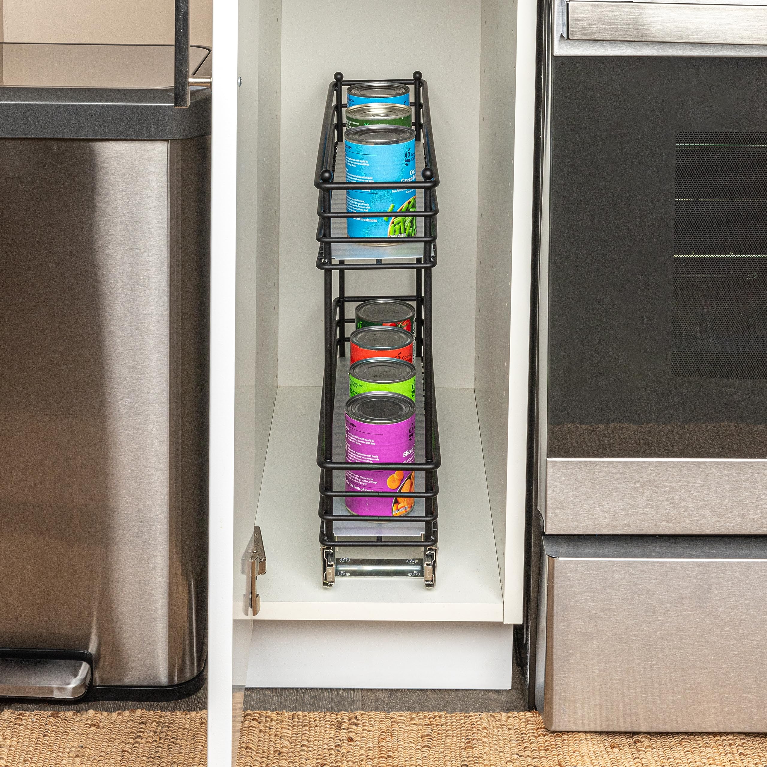 Household Essentials Glidez 2-Tier Pull-Out Cabinet Organizer – Slim Slide-Out Steel Storage with Protective Liners