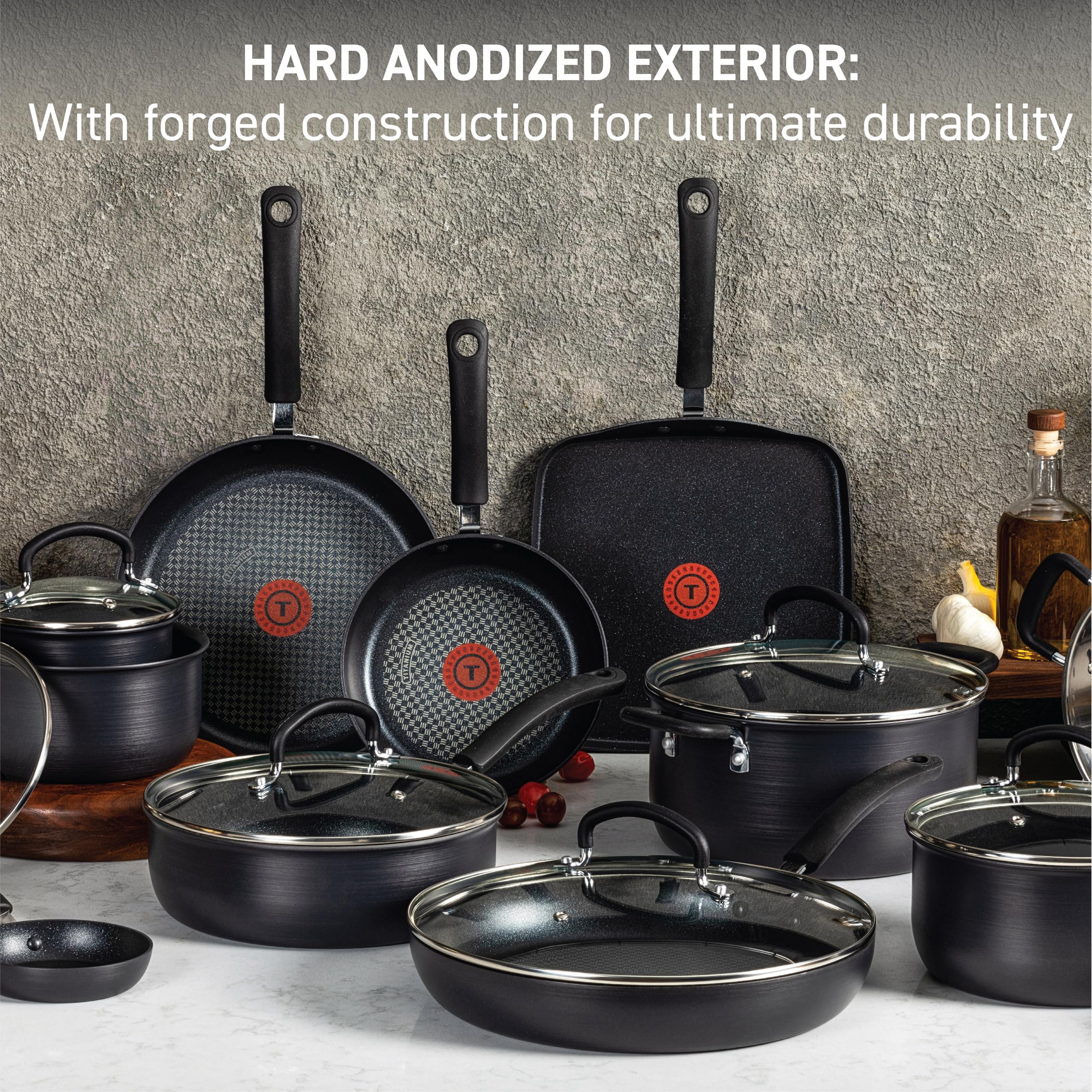 T-fal Ultimate Hard Anodized Nonstick Cookware Set – Thermo-Spot Technology, Durable & Oven Safe