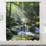 2Pcs Mountain Stream Curtains – 3D Sunlight Forest Pattern, Living Room & Bedroom Nature Decor