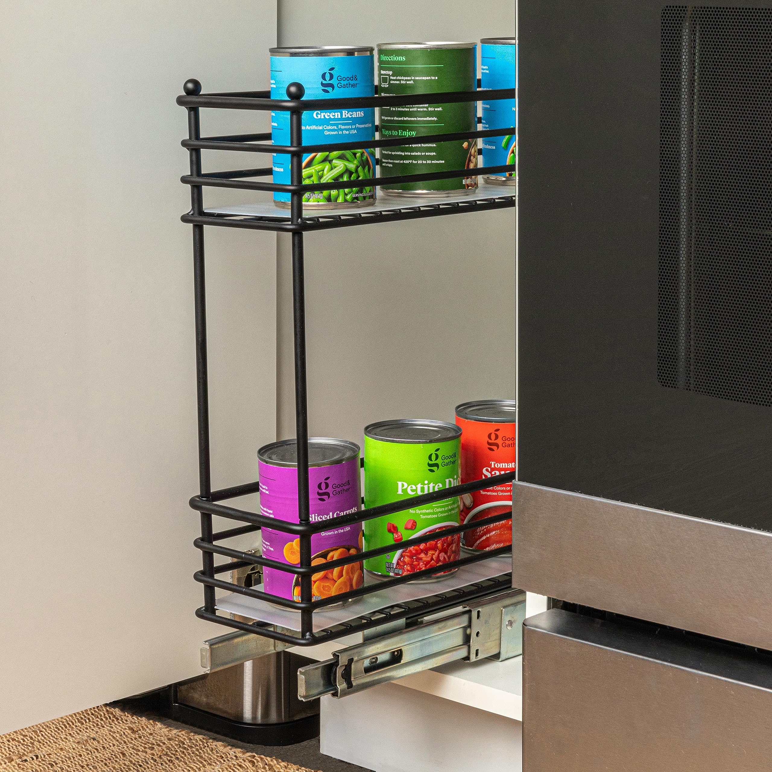 Household Essentials Glidez 2-Tier Pull-Out Cabinet Organizer – Slim Slide-Out Steel Storage with Protective Liners