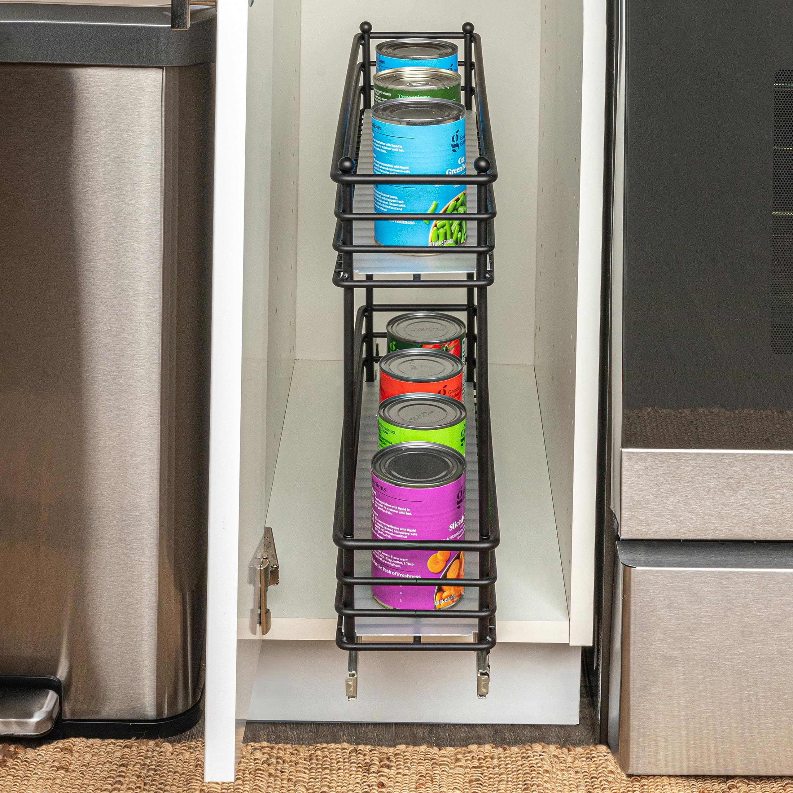 Household Essentials Glidez 2-Tier Pull-Out Cabinet Organizer – Slim Slide-Out Steel Storage with Protective Liners