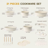 “21-Piece Non-Stick Ceramic Pots & Pans Cookware Set – AsterCook with Sensor Handles, Milky White Kitchen Collection”