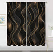 2-Panel Modern Art Curtains – 3D Black & Gold Streamline Pattern Drapes for Living Room, Bedroom & Balcony