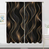 2-Panel Modern Art Curtains – 3D Black & Gold Streamline Pattern Drapes for Living Room, Bedroom & Balcony