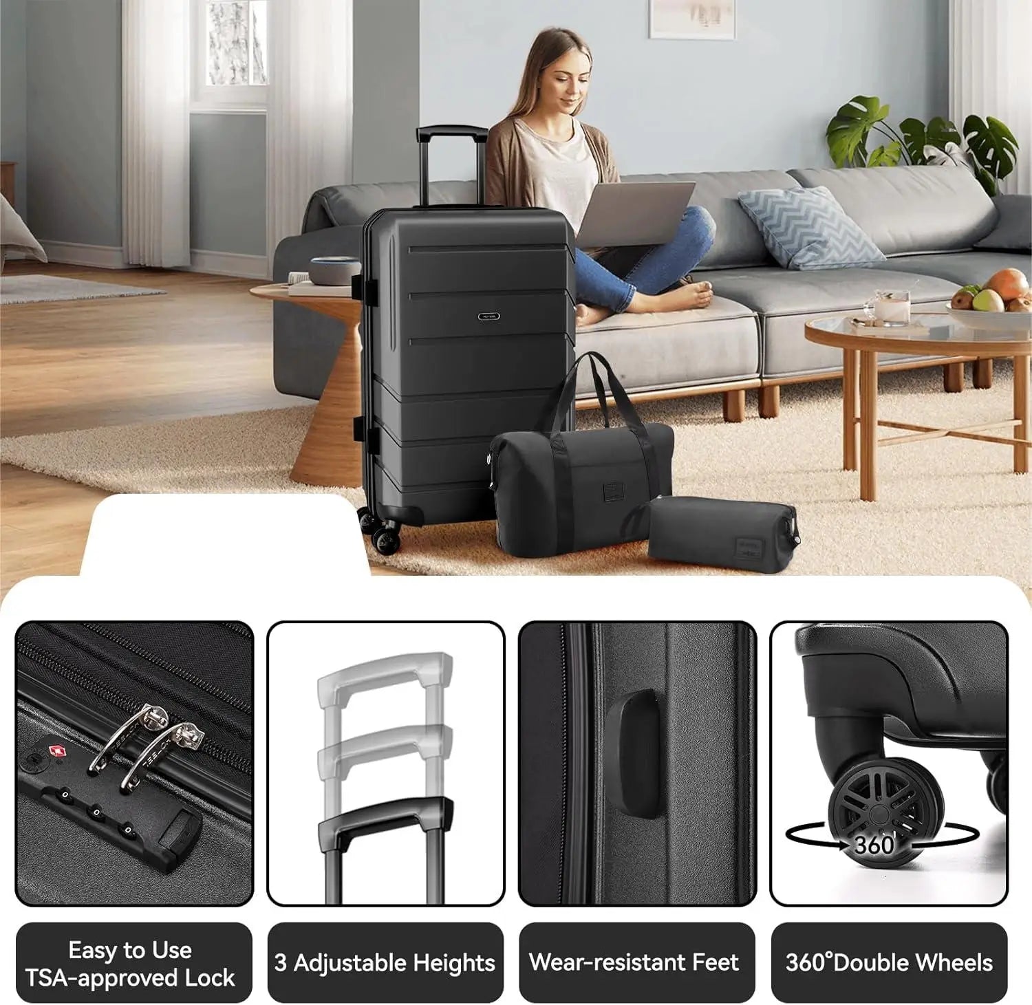 5-Piece ABS+PC Hardshell Luggage Set – Carry-On & Checked Suitcases with Spinner Wheels and TSA Locks for Business & Plane Travel