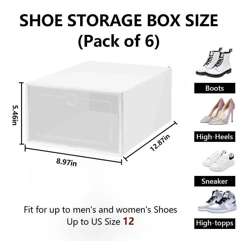 Dual-Frame Reinforced Transparent Shoe Boxes – Pack of 6 Stackable Flip-Lid Organisers