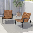 4-Piece Vintage Brown Wicker Outdoor Furniture Set – Leather-Look Patio Conversation Set with Loveseat, Chairs & Coffee Table
