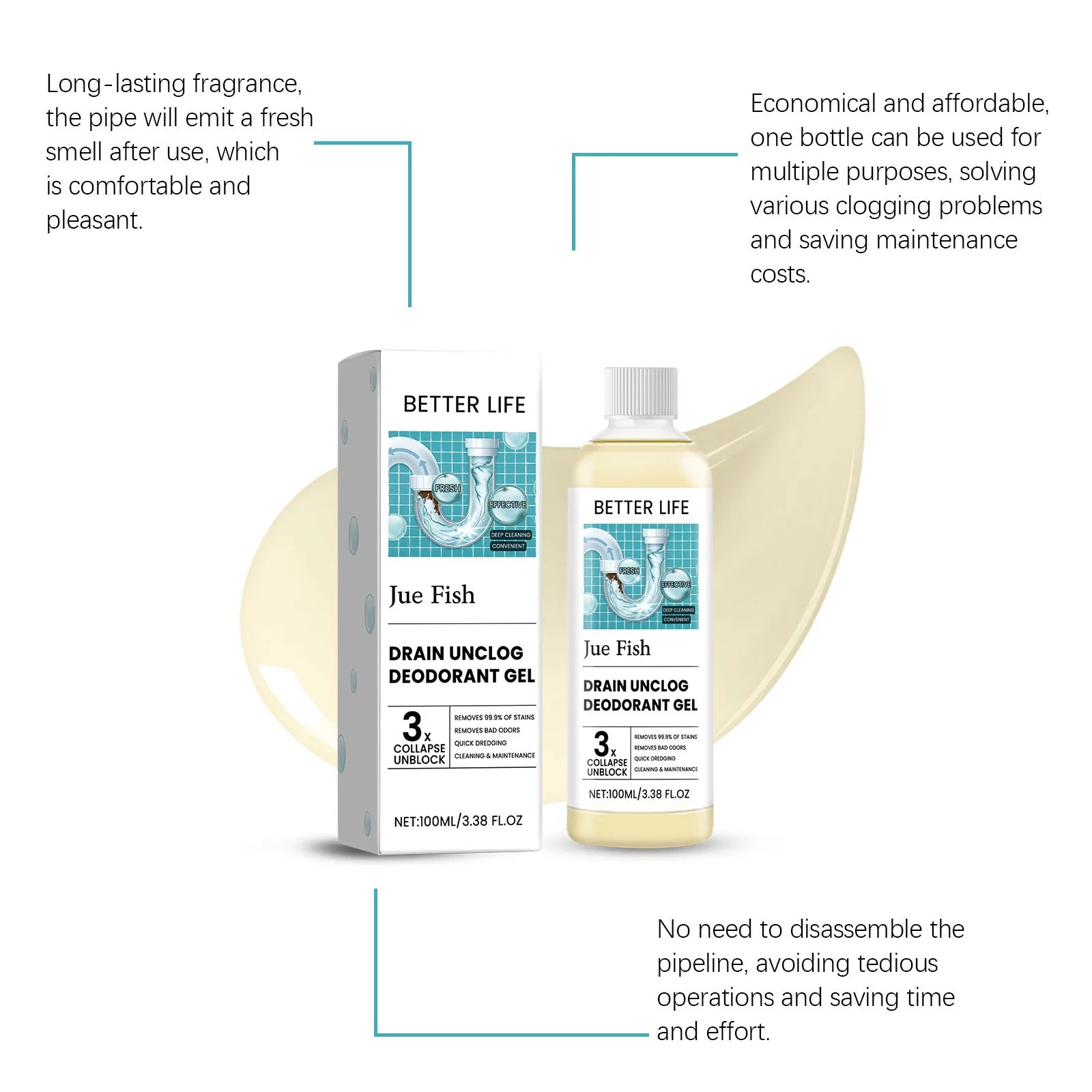 Pipeline Dredge Agent – 100 mL Drain Cleaner & Deodorant Gel for Kitchen & Bathroom Pipes