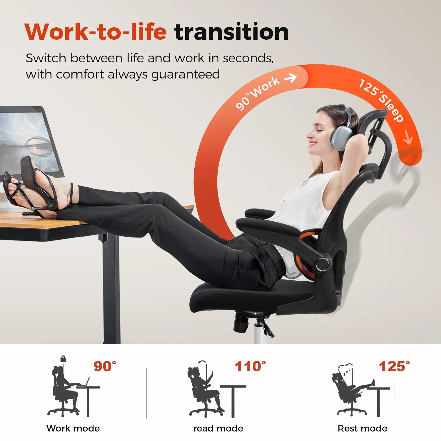 💺 Comhoma Ergonomic Office Chair – Executive Desk Chair with 3D Headrest & Flip-Up Armrests for Home & Office Comfort