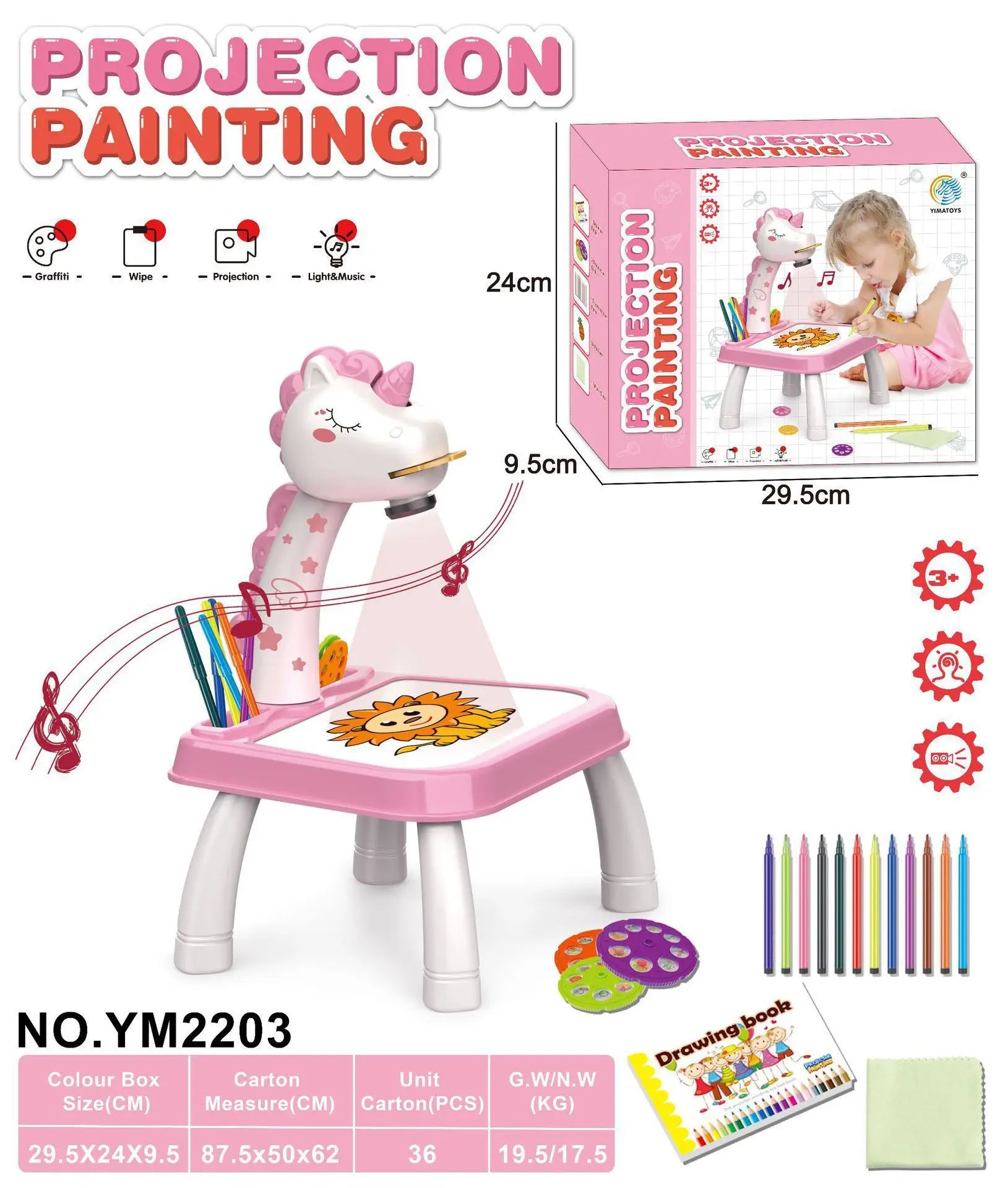 Unicorn Projection Drawing Board – Kids Art & Puzzle Toy with Music & Tracing for Ages 3+
