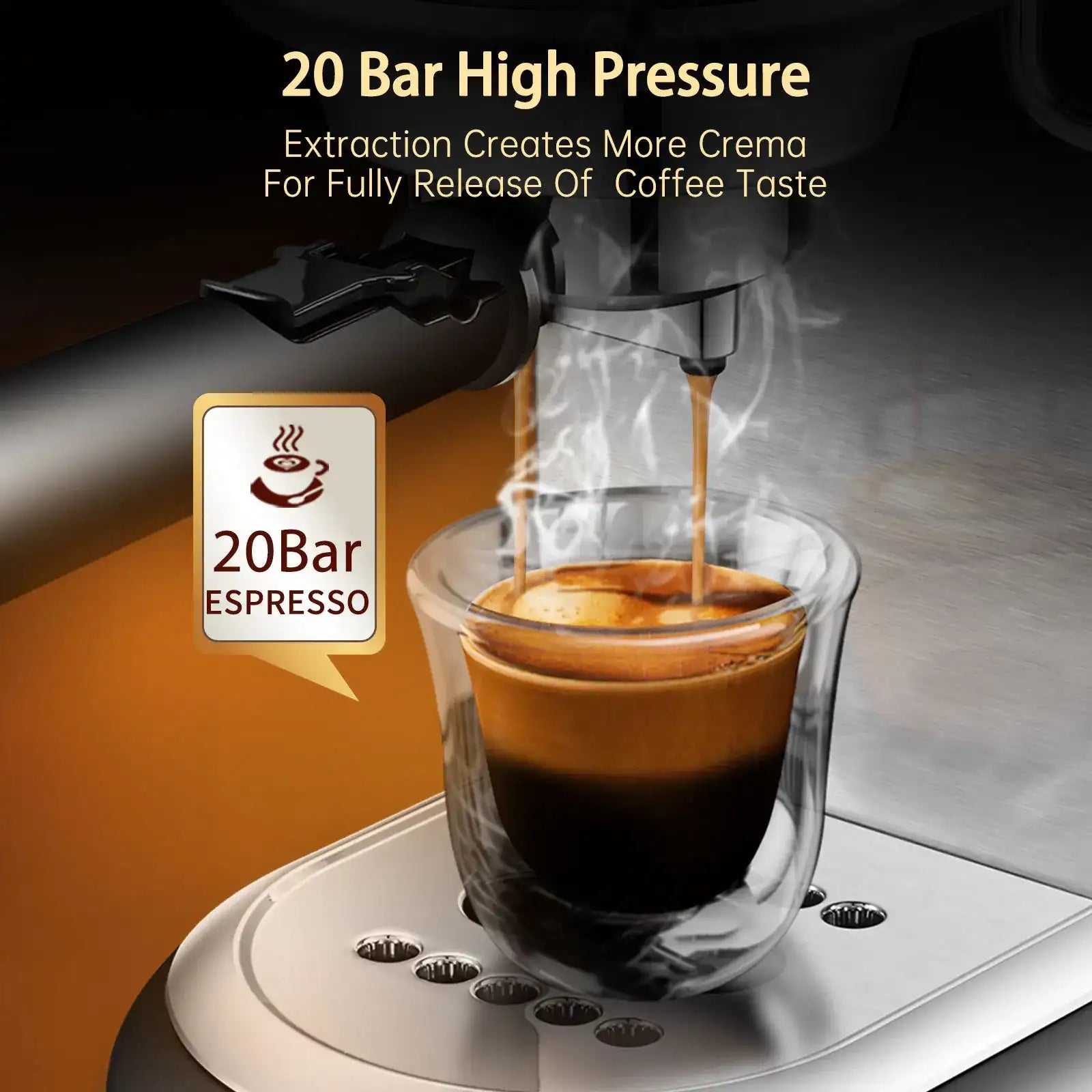 HiBREW 20 Bar Semi-Automatic Espresso Machine – Slim Stainless Steel Cafetera ESE Pod & Ground Coffee, Hot Water Tap (H11)