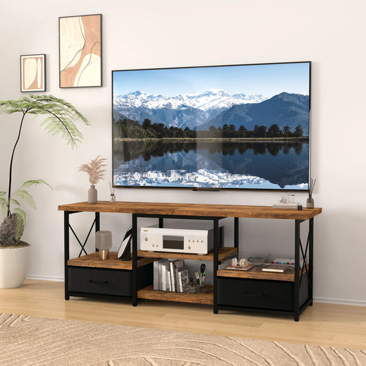 55″ TV Stand with Fabric Drawers – Black Finish Entertainment Console