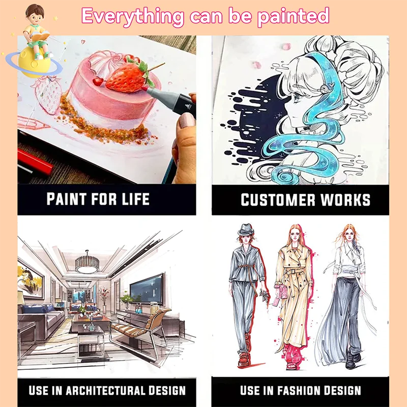 168-Color Dual-Ended Alcohol Marker Set – Permanent Brush & Fine Tip for Sketching, Drawing & Creative Notes 🎨