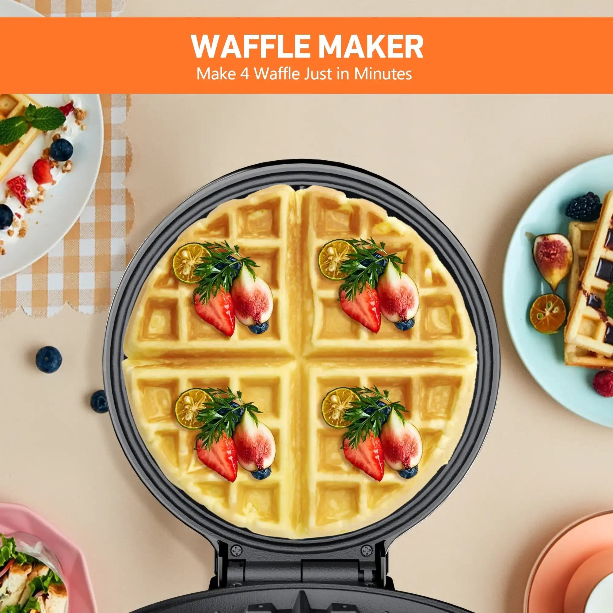 Electric Non-Stick 8″ Belgian Waffle Maker – Compact Fast Heating for Snacks, Hash Browns, Eggs & Sandwiches