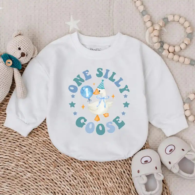 One Silly Goose Birthday Baby Romper – Funny 1st Birthday Outfit for Baby Boys 🎂🪿👶