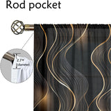 2-Panel Modern Art Curtains – 3D Black & Gold Streamline Pattern Drapes for Living Room, Bedroom & Balcony