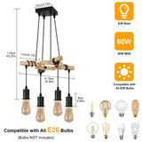 Industrial Modern Vintage Hanging Lamp – Wooden Pendant Style with Adjustable E27 Iron Rope Swag Lighting