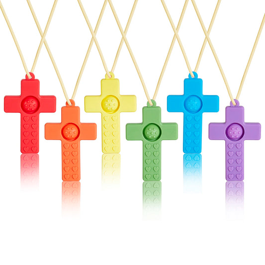 6-Pack Cross-Shaped Teethers – Soft Silicone BPA-Free Sensory Chew Toys, Bright Colors for Babies, Toddlers & Autism Relief