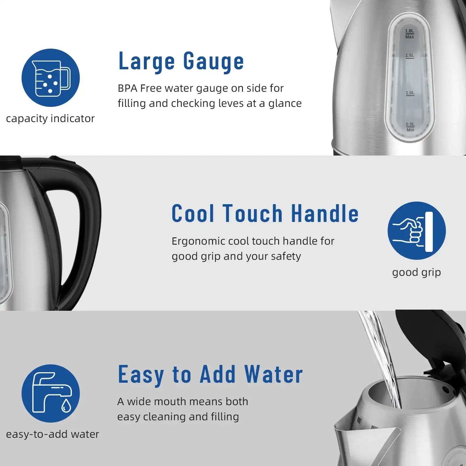 Stainless Steel Electric Kettle 1.8 L – 1500W Fast-Boil Hot Water Kettle with LED Light & Auto Shut-Off