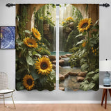 2-Panel Forest Waterfall Drapes – 3D Sunflower & Stream Pattern Curtains for Living Room, Bedroom & Balcony Sun-Shade