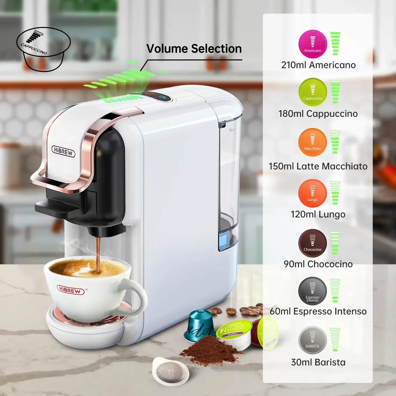 HiBREW 5-in-1 Multiple Capsule Coffee Machine – 20Bar Espresso Maker for Nespresso, Dolce Gusto, ESE Pods & Ground Coffee