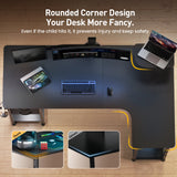 L-Shaped Gaming Desk with Drawers – Carbon Fiber Computer Desk with Monitor Arm for Home Office & Gaming Setups