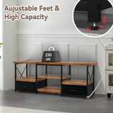 55″ TV Stand with Fabric Drawers – Black Finish Entertainment Console
