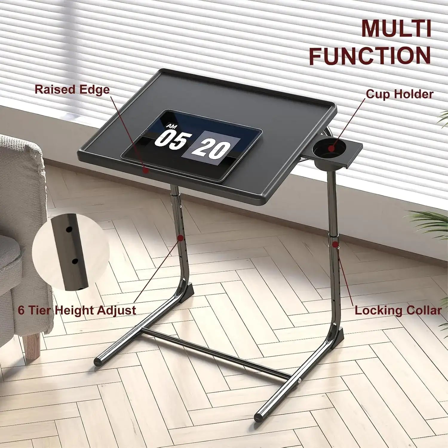 Adjustable TV Tray Table with Cup-Holder – Rolling & Folding Couch/Laptop Desk with 6 Height & 3 Tilt Angles 🎮🛋️ Adjustable TV Tray Table with Cup‑Holder
