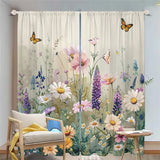 2-Panel Pastoral Floral Curtains – 3D Butterfly & Wildflower Pattern Drapes for Living Room, Bedroom & Balcony