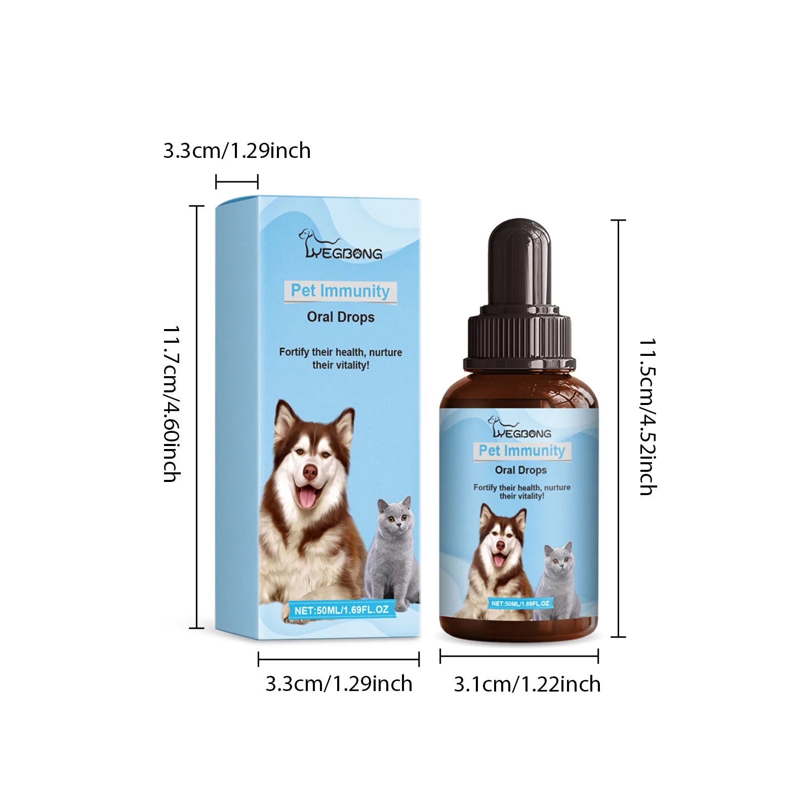 Yegbong Pet Immune Drops – 50ml Oral Supplement for Cats & Dogs, Balanced Nutrition, Stomach Health & Immunity Support
