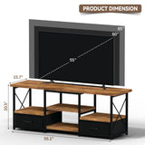 55″ TV Stand with Fabric Drawers – Black Finish Entertainment Console