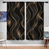 2-Panel Modern Art Curtains – 3D Black & Gold Streamline Pattern Drapes for Living Room, Bedroom & Balcony