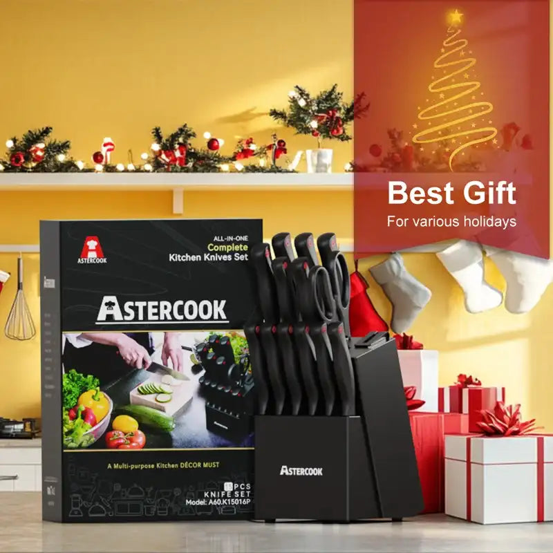 “High-Carbon German Stainless Steel Kitchen Knife Set with Built-in Sharpener”