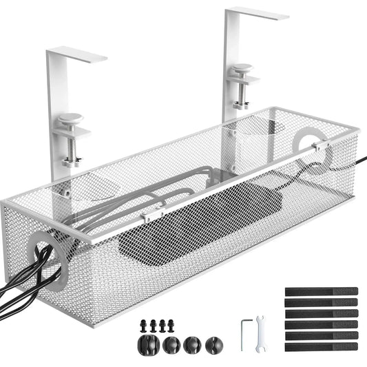 Under-Desk Cable Management Tray – Clamp-Mount Wire Organizer Box for Desk Cord Control