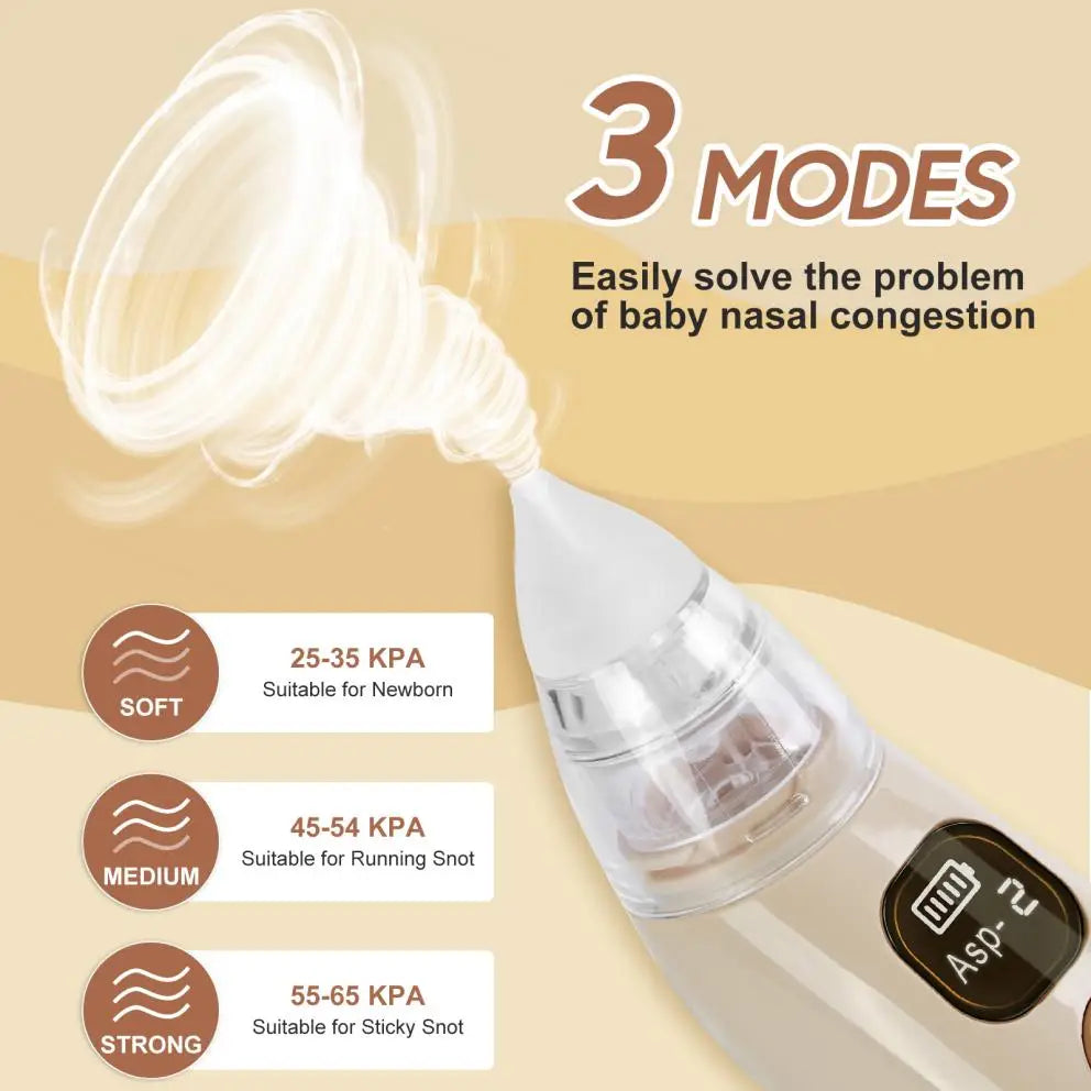 “Electric Baby Nose Vacuum Cleaner – Adjustable Rechargeable Infant Nasal Aspirator with 3 Silicone Nozzles for Newborns & Toddlers”
